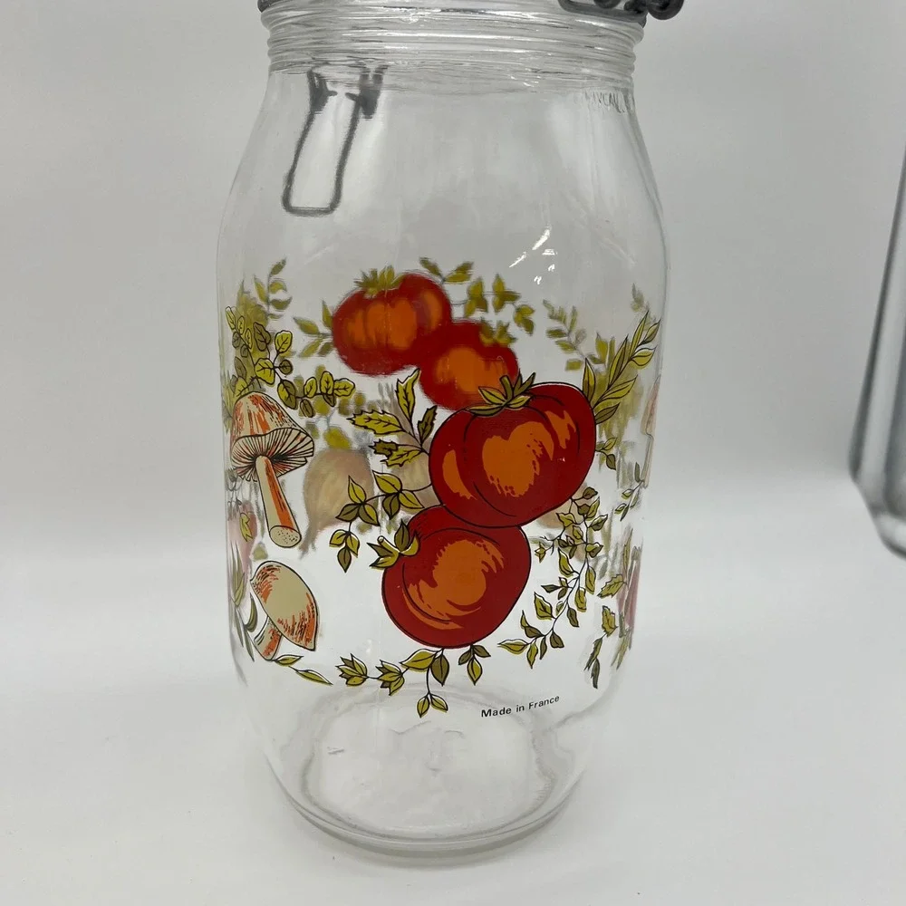 VTG Arc Franc Spice Of Life Vegetable Glass Canister Jars Set 5 Mushroom Toa
